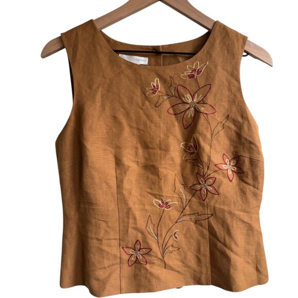 Vintage Tops - NWOT Annie Alexander Embroidered Wild Flower Linen Sleeveless Top